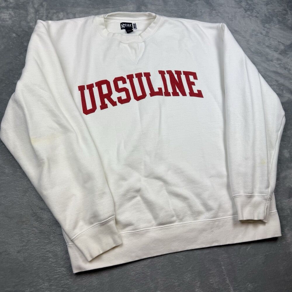 Vintage Ursuline College Crewneck Sweatshirt White Red Spell Out USA Large